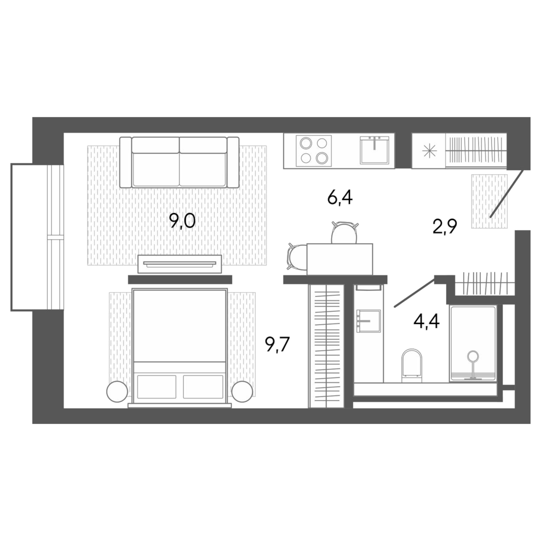 Планировка — Карлуу. Карлушка, Студия, 33 м²