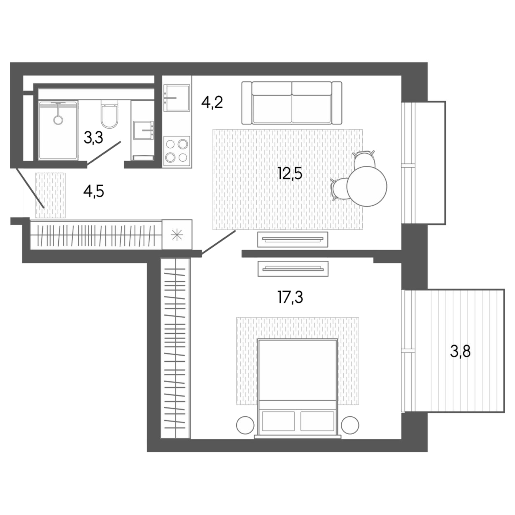 Планировка — Карлуу. Карлушка, Студия, 42 м²