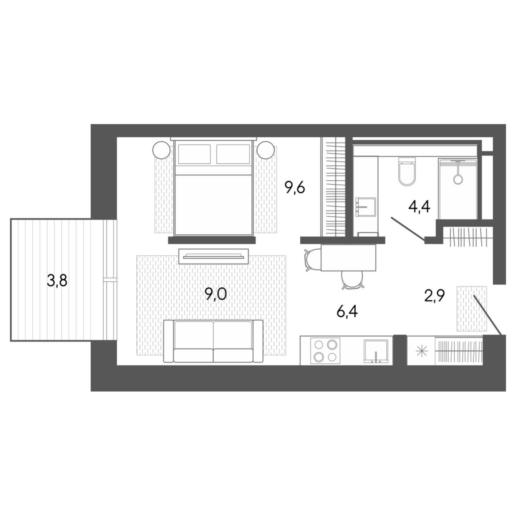 Планировка — Карлуу. Карлушка, Студия, 33 м²