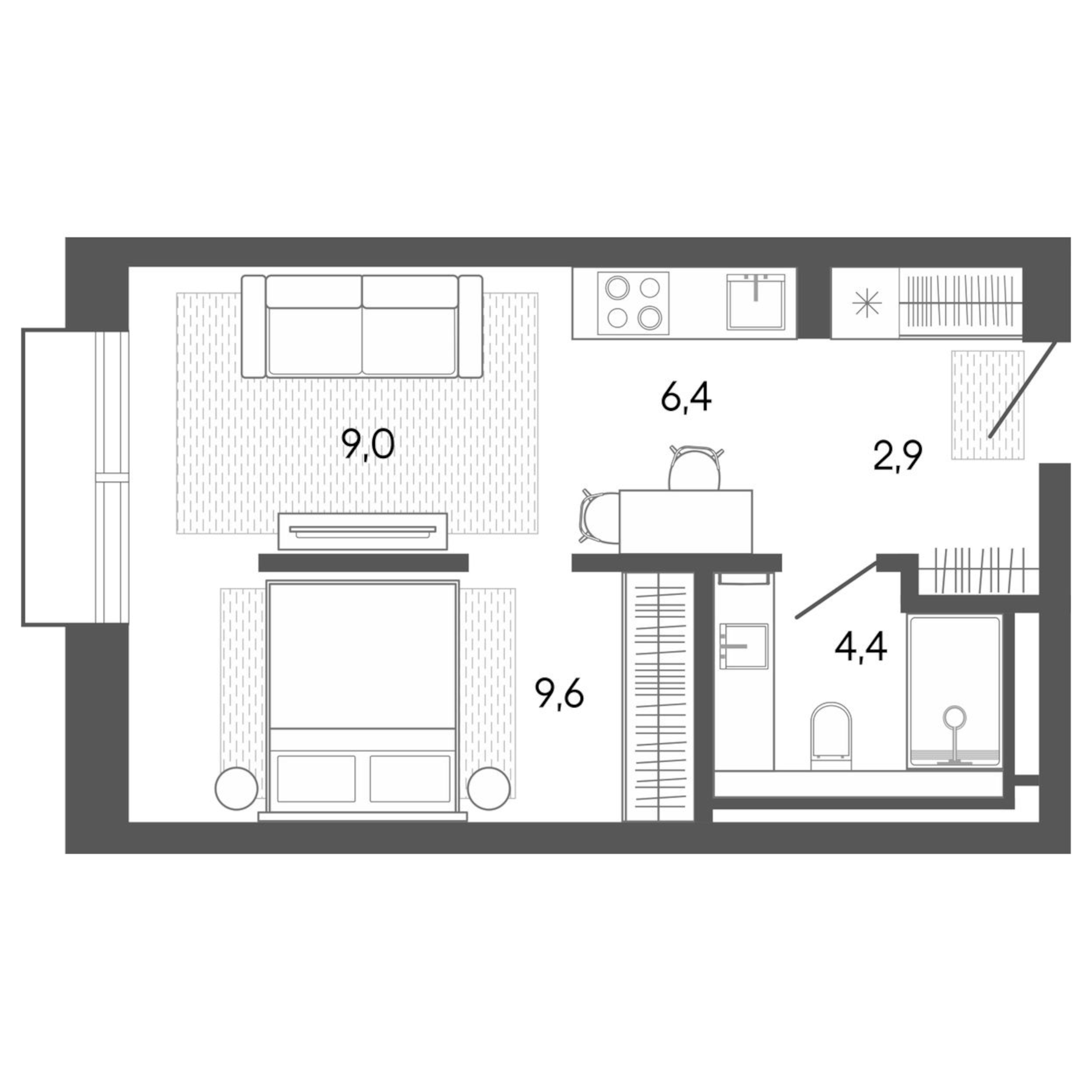 Планировка — Карлуу. Карлушка, Студия, 33 м²