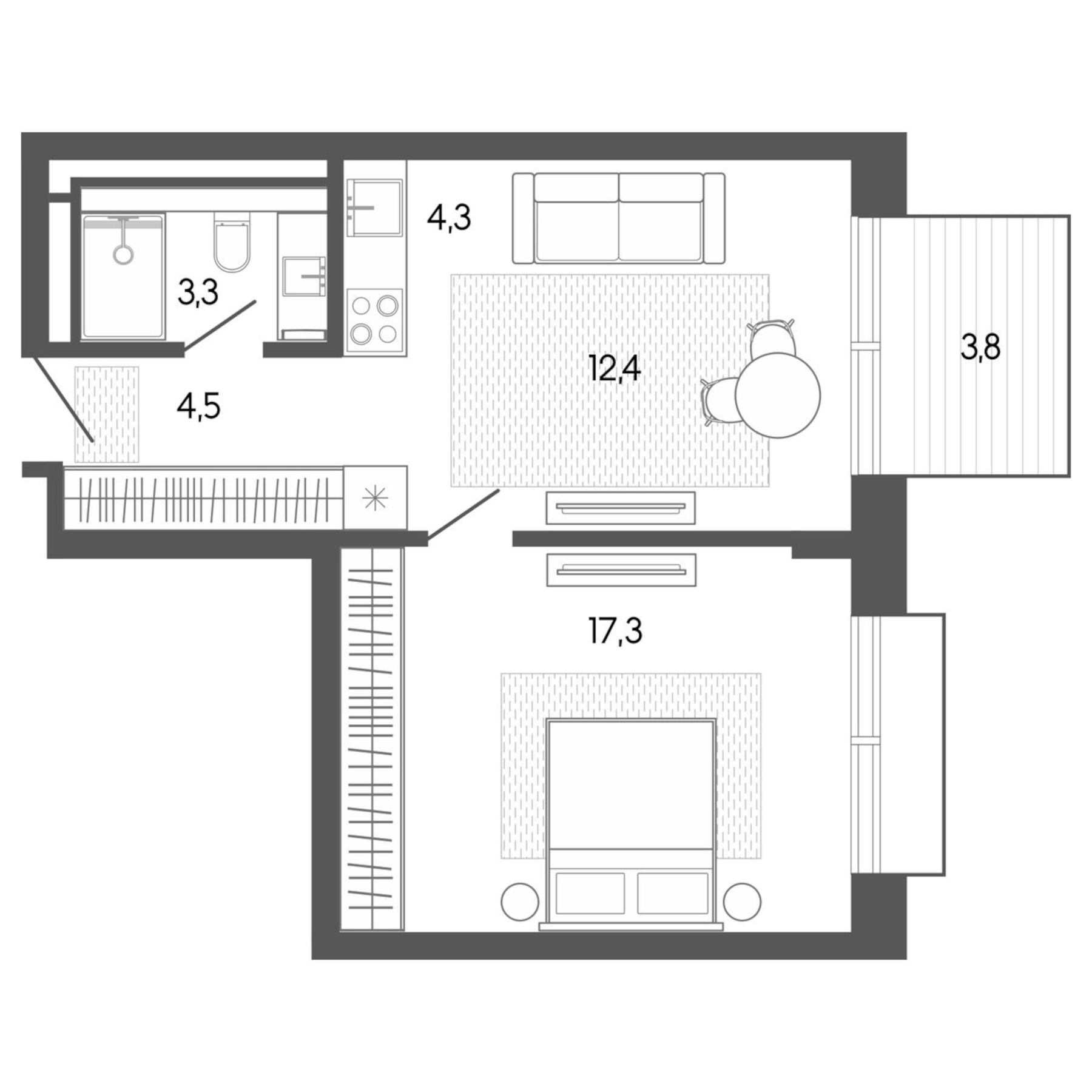 Планировка — Карлуу. Карлушка, Студия, 42 м²