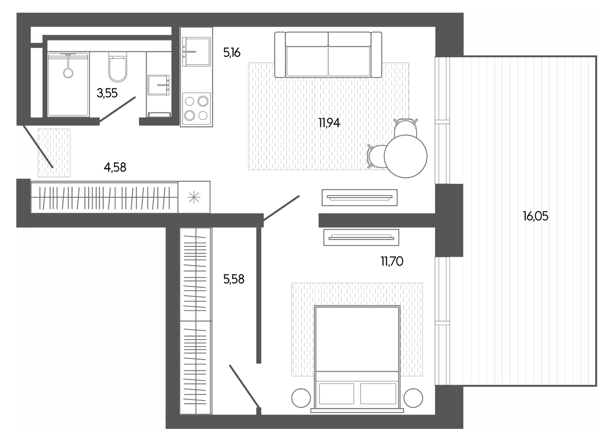 Планировка — Карлуу. Карлушка, Студия, 43 м²