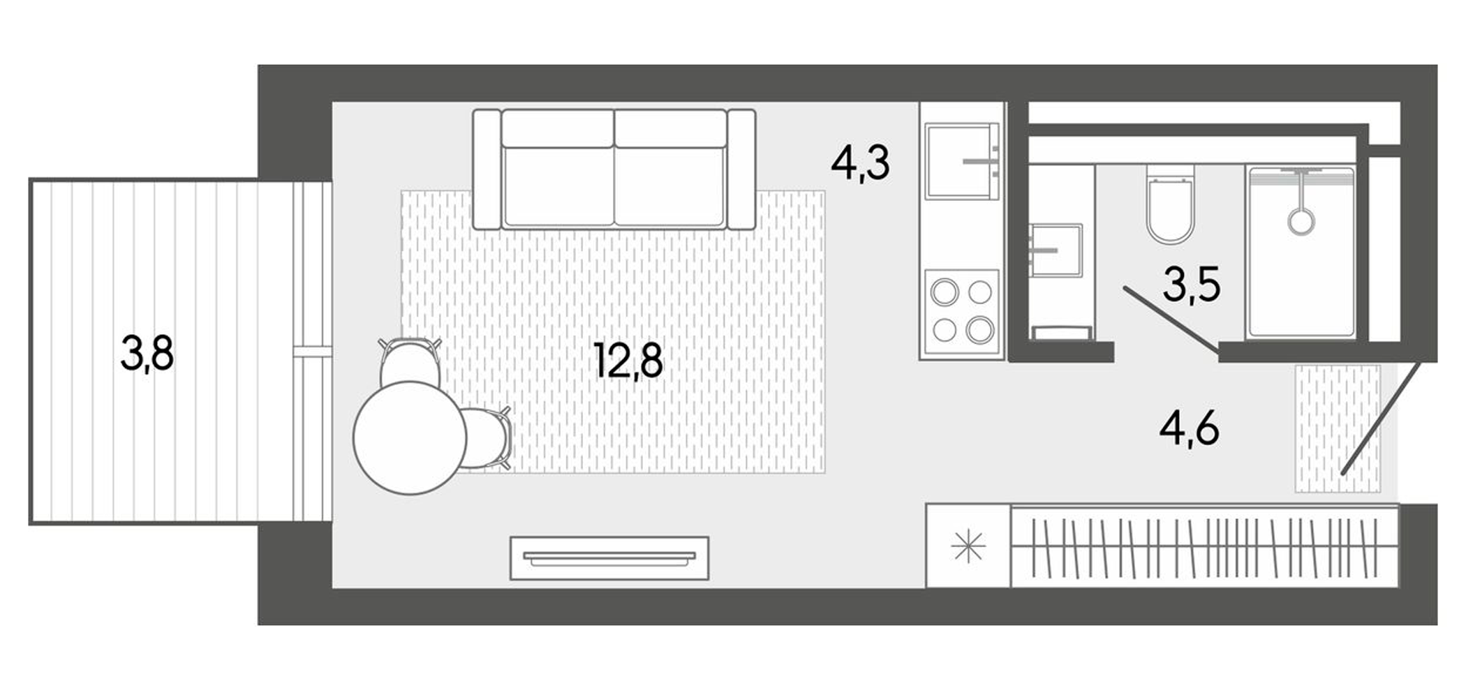 Планировка — Карлуу. Карлушка, Студия, 25 м²