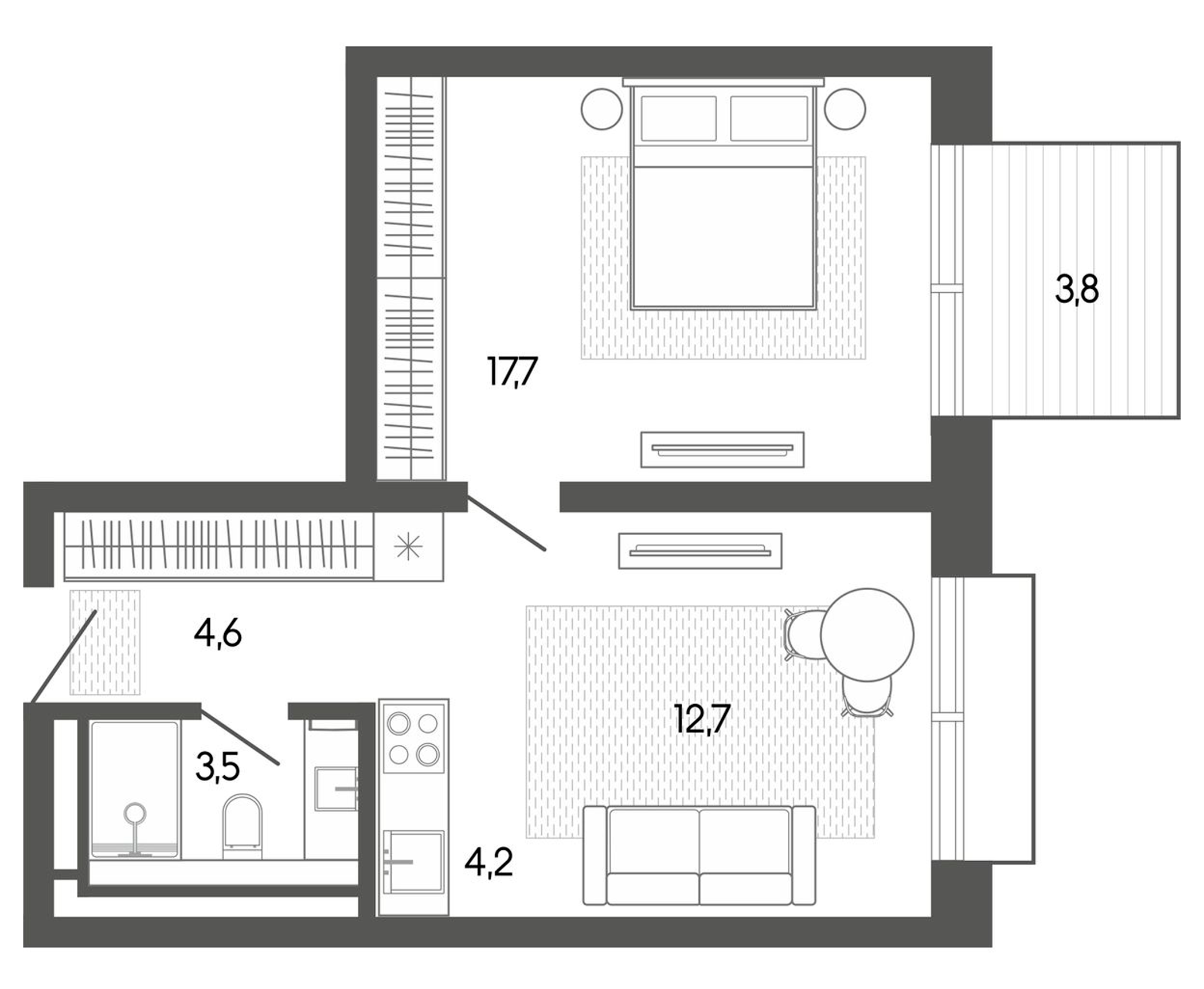 Планировка — Карлуу. Карлушка, Студия, 43 м²