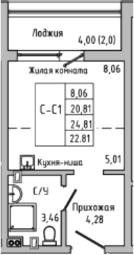 Планировка — Луна, Студия, 21 м²
