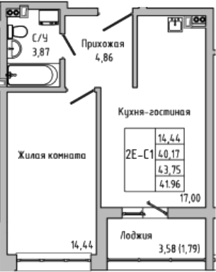 Планировка — Луна, 2-комн., 40 м²