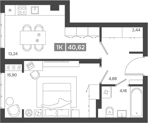 Планировка — Ньютон, 1-комн., 41 м²