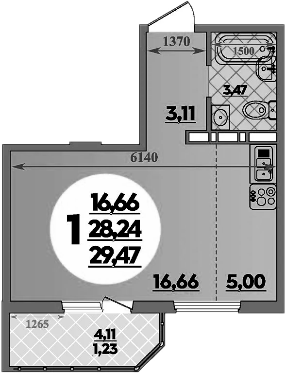 Планировка — Суворовский, Студия, 28 м²