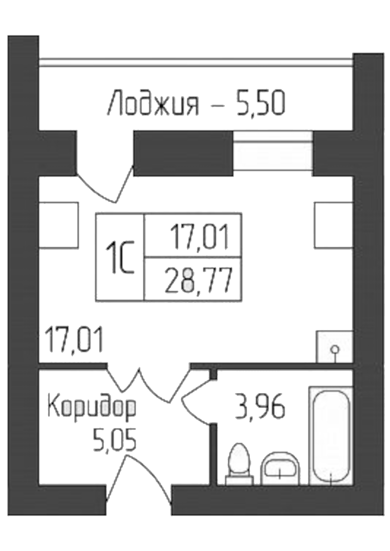 Планировка — Дивногорский, Студия, 26 м²
