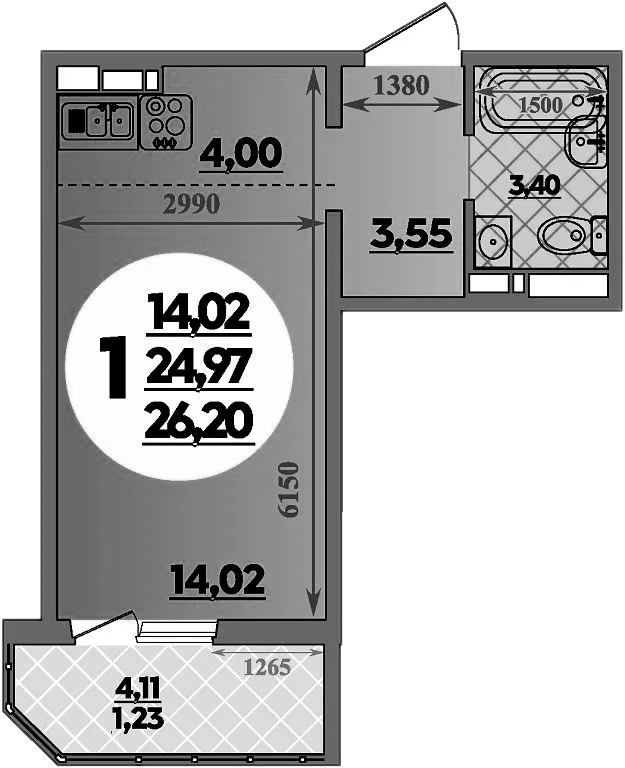 Планировка — Суворовский, Студия, 25 м²