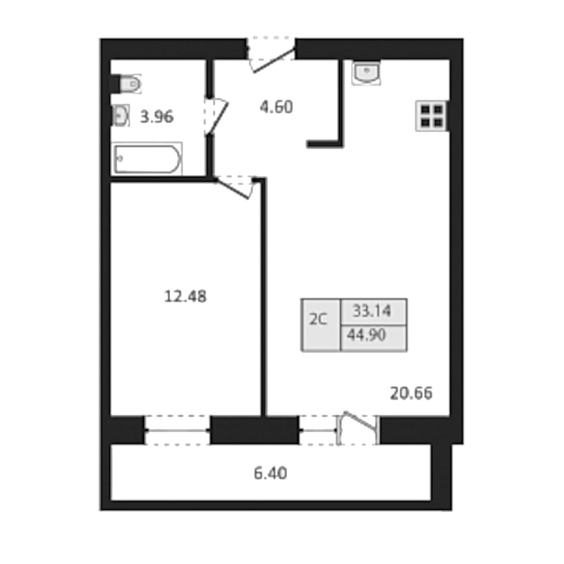 Планировка — Дивногорский, 1-комн., 42 м²