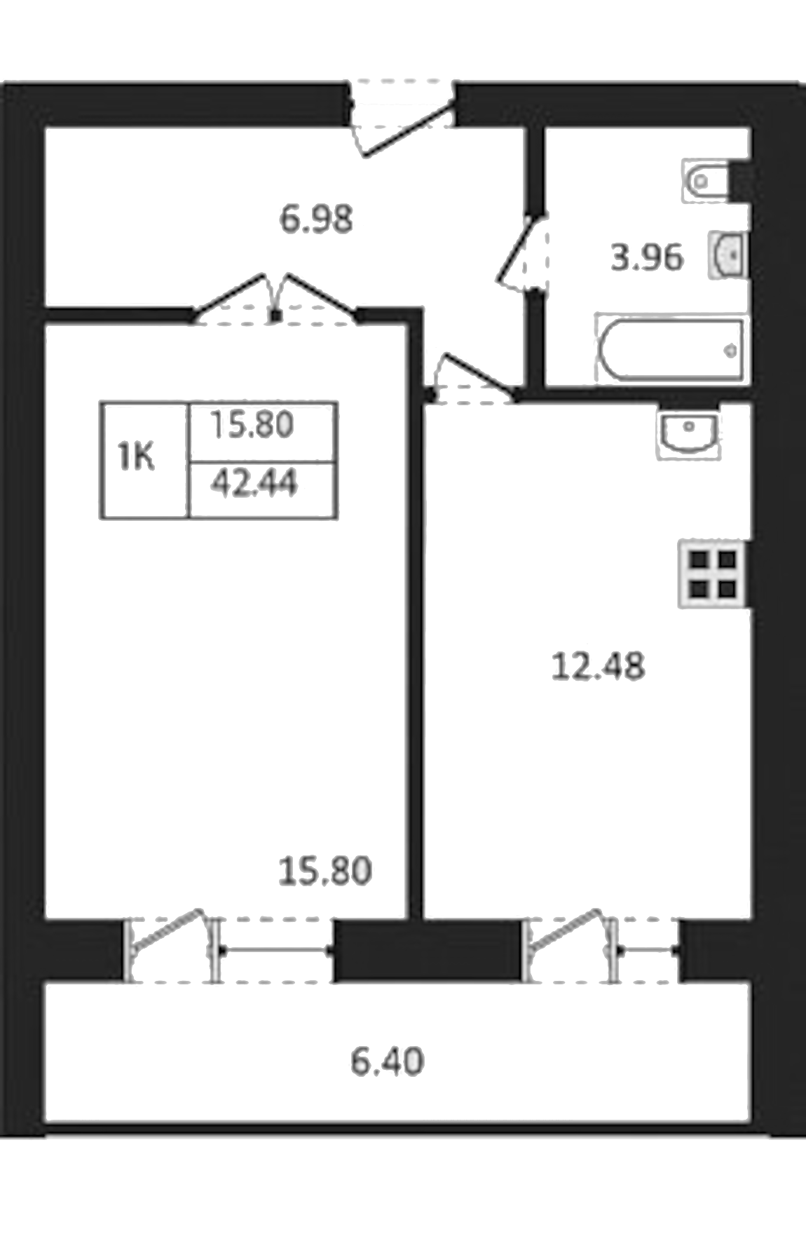 Планировка — Дивногорский, 1-комн., 39 м²