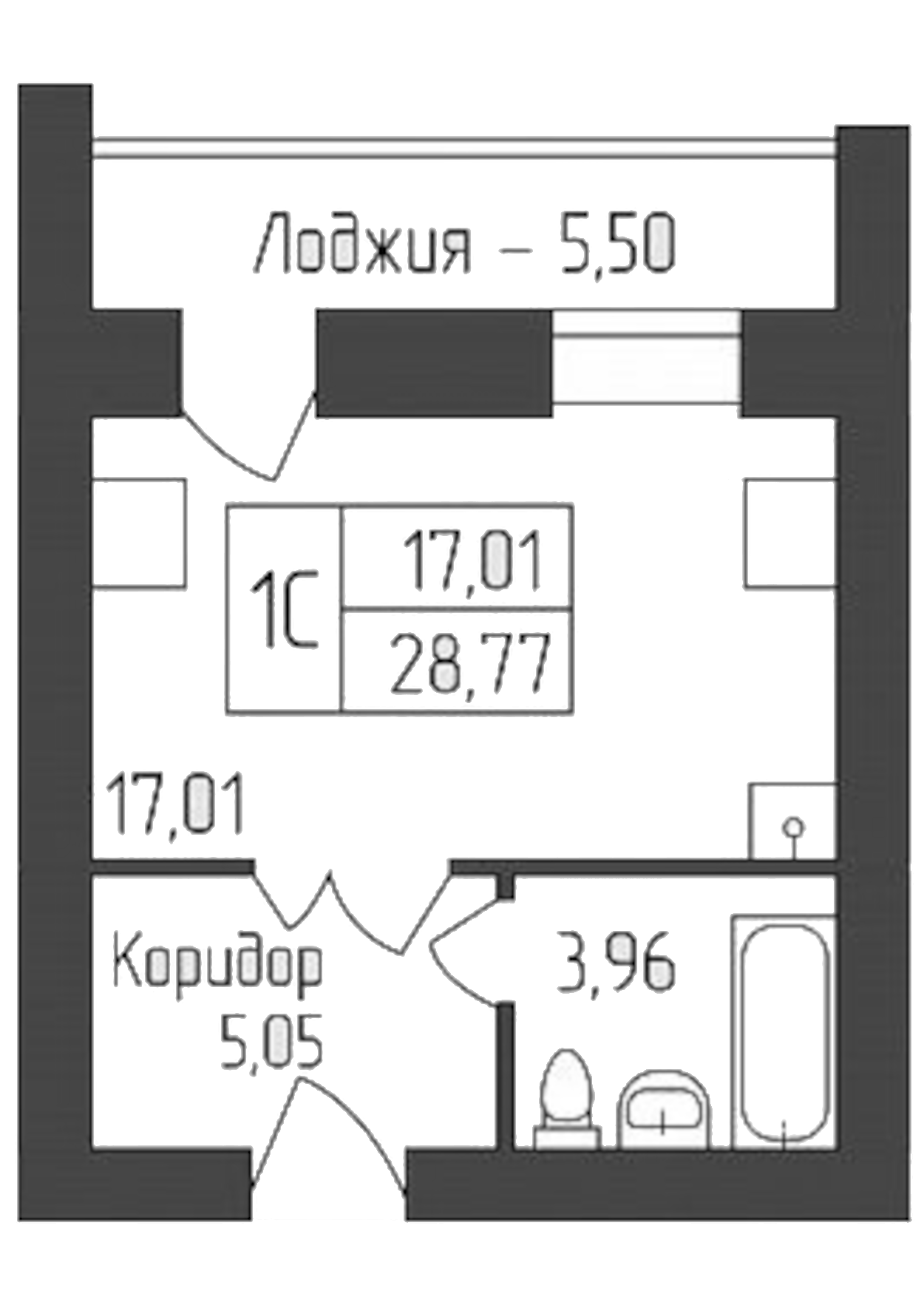 Планировка — Дивногорский, Студия, 26 м²