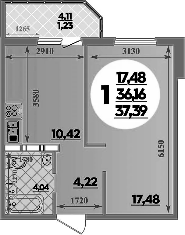Планировка — Суворовский, 1-комн., 36 м²