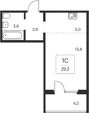 Планировка — Квартал на Игарской, Студия, 25 м²