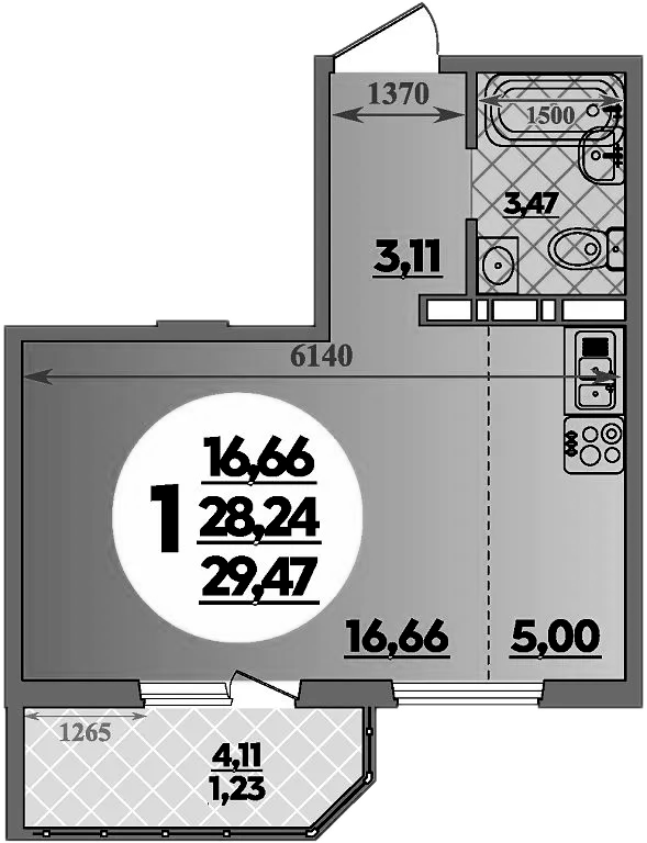 Планировка — Суворовский, Студия, 28 м²