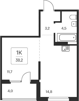 Планировка — Квартал на Игарской, 1-комн., 34 м²