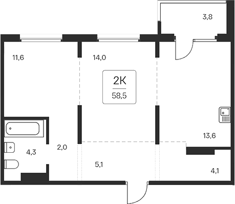 Планировка — Квартал на Игарской, 2-комн., 55 м²