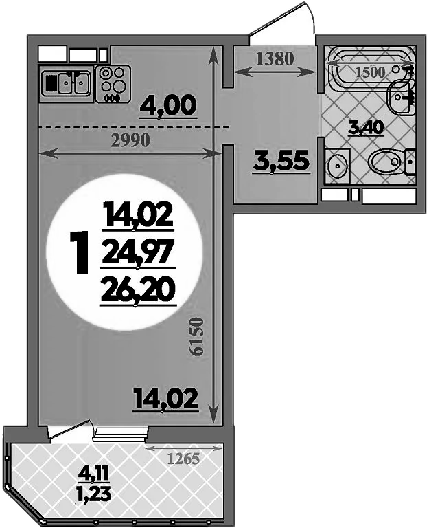 Планировка — Суворовский, Студия, 25 м²