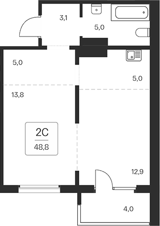 Планировка — Квартал на Игарской, 2-комн., 45 м²