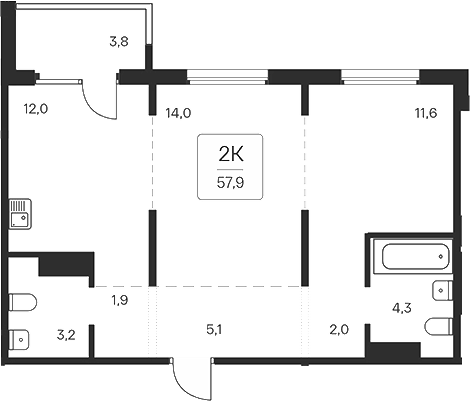 Планировка — Квартал на Игарской, 2-комн., 54 м²