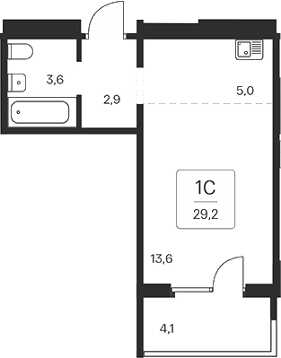 Планировка — Квартал на Игарской, Студия, 25 м²