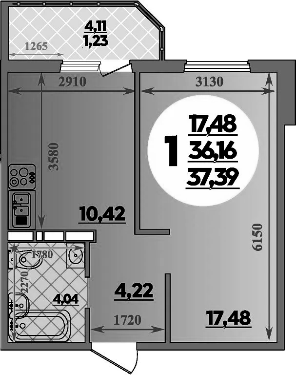 Планировка — Суворовский, 1-комн., 36 м²