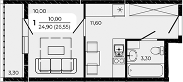 Планировка — Притяжение, Студия, 25 м²