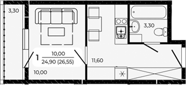 Планировка — Притяжение, Студия, 25 м²