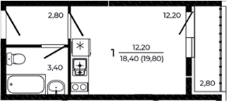 Планировка — Притяжение, Студия, 18 м²