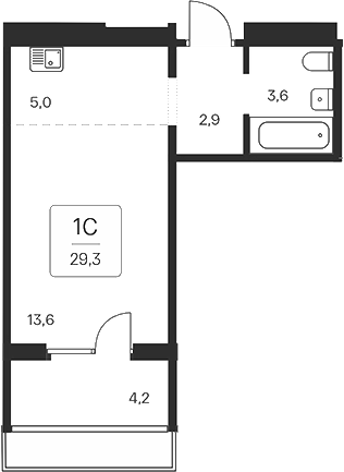 Планировка — Квартал на Игарской, Студия, 25 м²