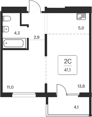 Планировка — Квартал на Игарской, 2-комн., 37 м²