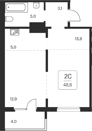 Планировка — Квартал на Игарской, 2-комн., 45 м²