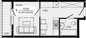 Планировка — Притяжение, Студия, 25 м²