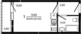 Планировка — Притяжение, Студия, 20 м²