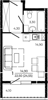 Планировка — Притяжение, Студия, 23 м²