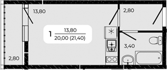 Планировка — Притяжение, Студия, 20 м²