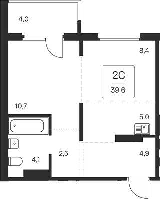 Планировка — Квартал на Игарской, 2-комн., 36 м²