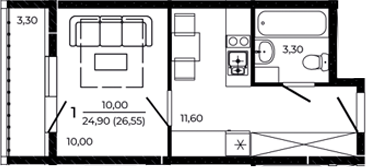 Планировка — Притяжение, Студия, 25 м²