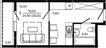 Планировка — Притяжение, Студия, 25 м²