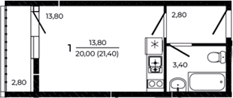 Планировка — Притяжение, Студия, 20 м²