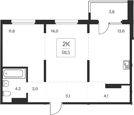Планировка — Квартал на Игарской, 2-комн., 55 м²