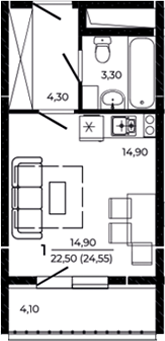 Планировка — Притяжение, Студия, 23 м²