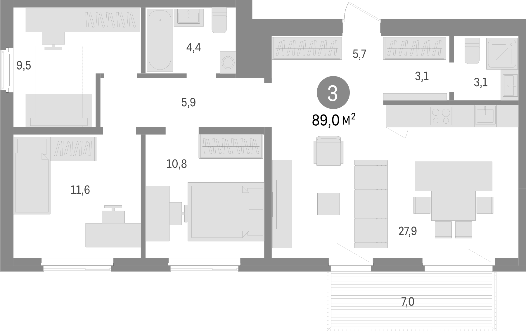 Планировка — Пшеница, 4-комн., 82 м²