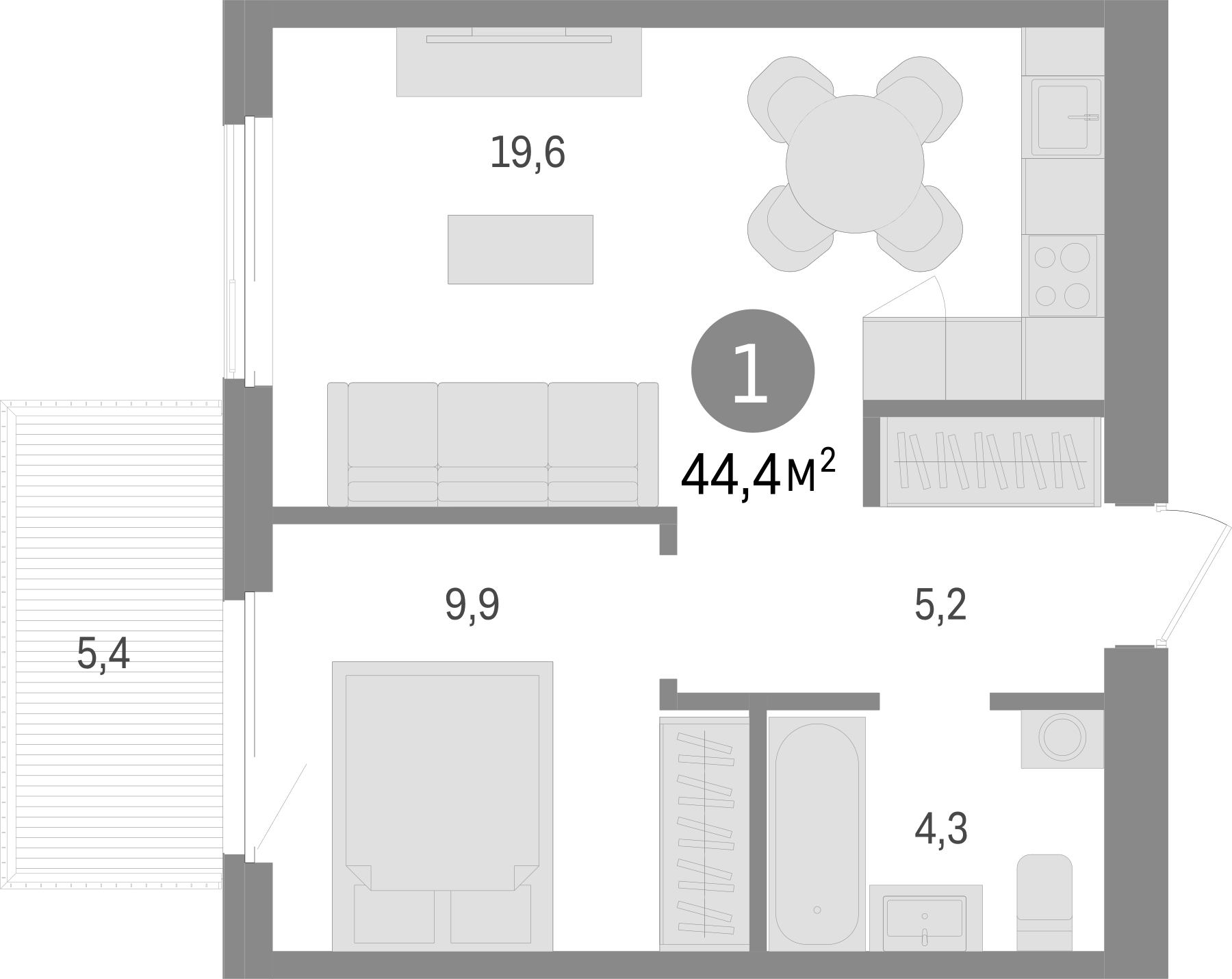 Планировка — Пшеница, 2-комн., 39 м²
