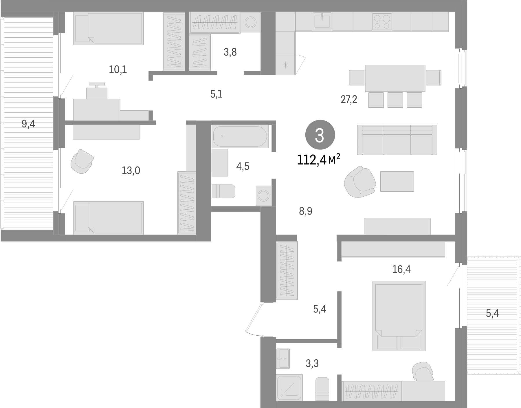 Планировка — Пшеница, 4-комн., 98 м²