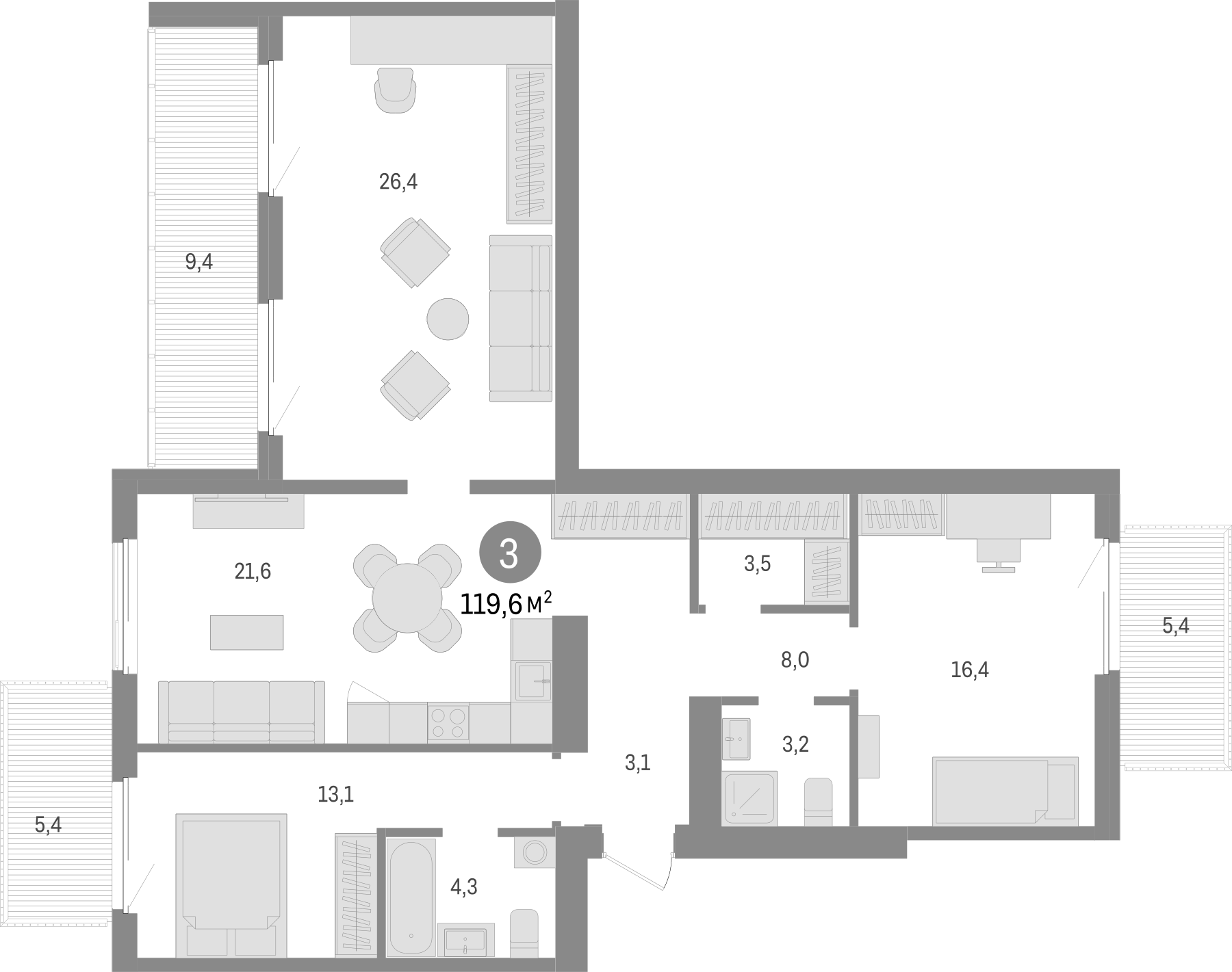 Планировка — Пшеница, 4-комн., 99 м²