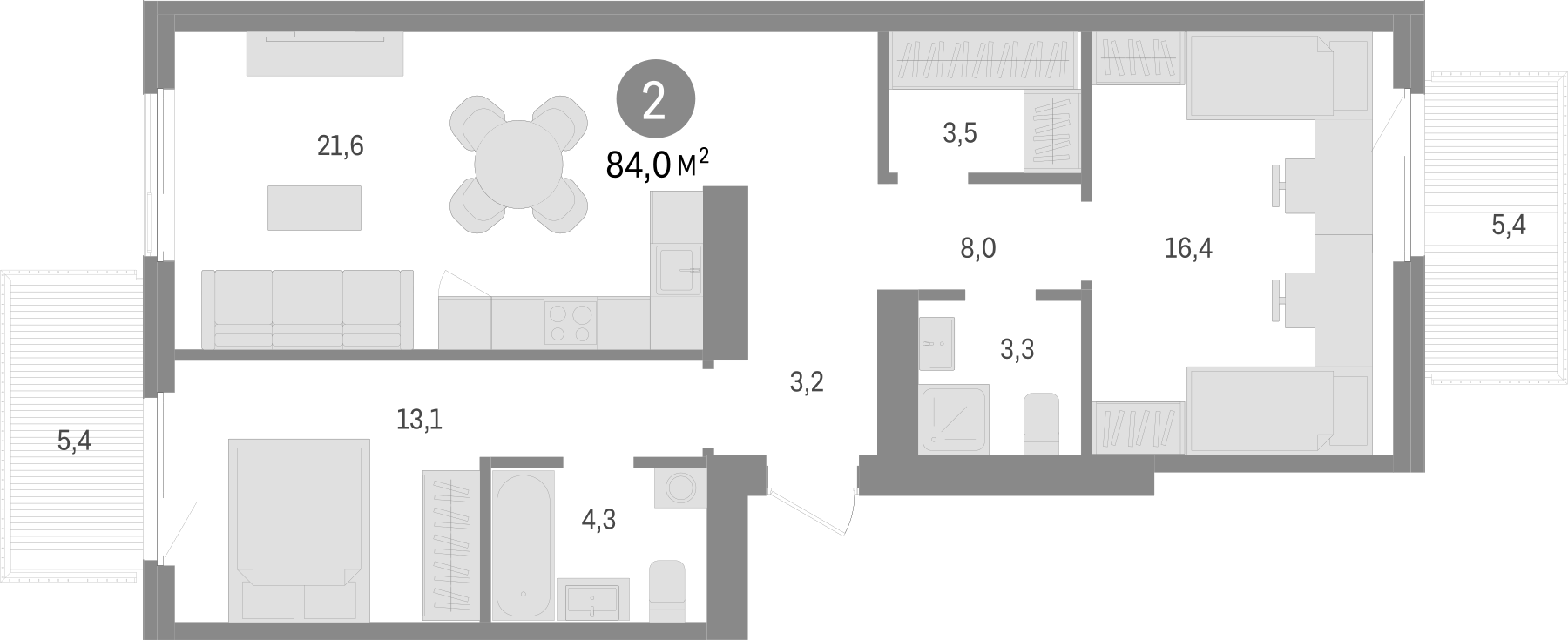 Планировка — Пшеница, 3-комн., 73 м²