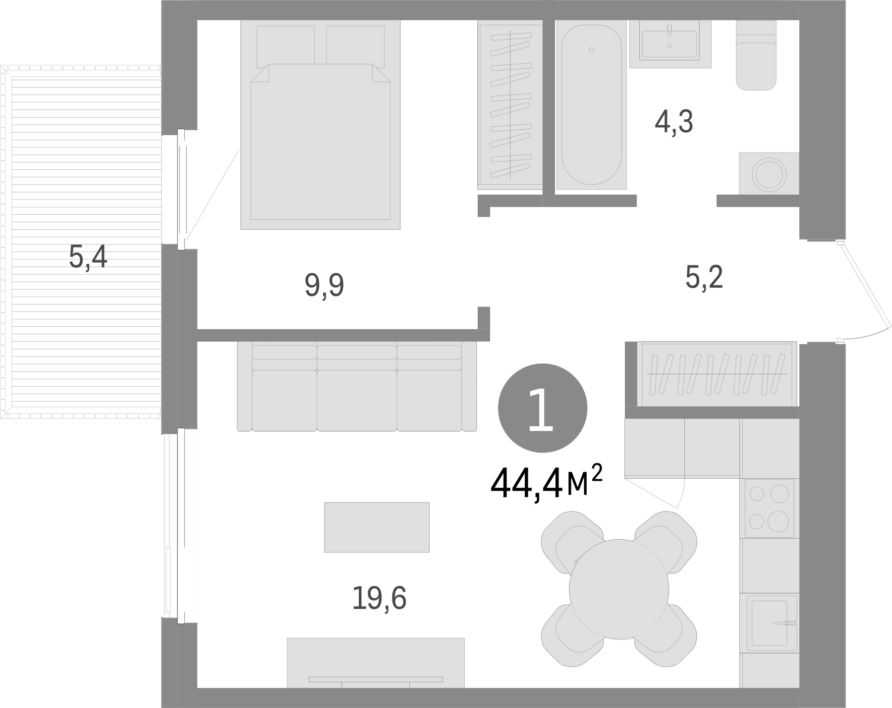 Планировка — Пшеница, 2-комн., 39 м²
