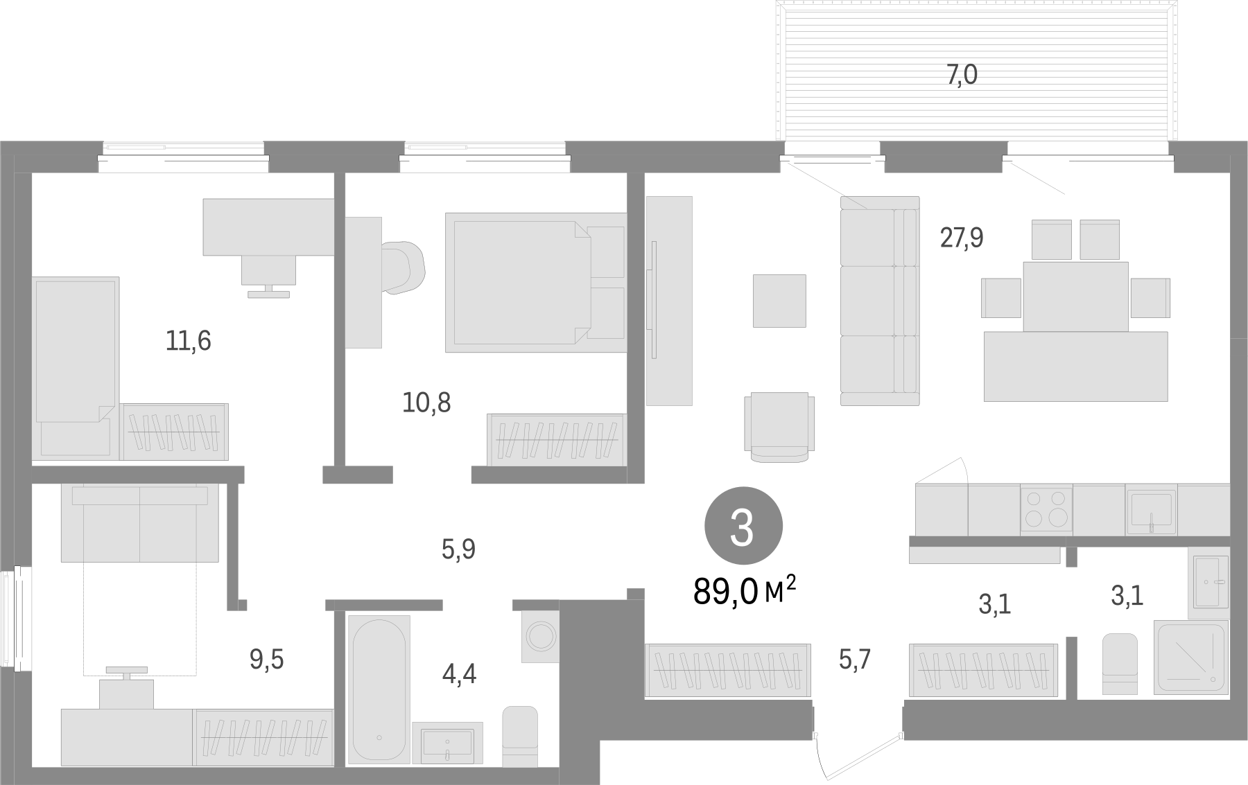 Планировка — Пшеница, 4-комн., 82 м²
